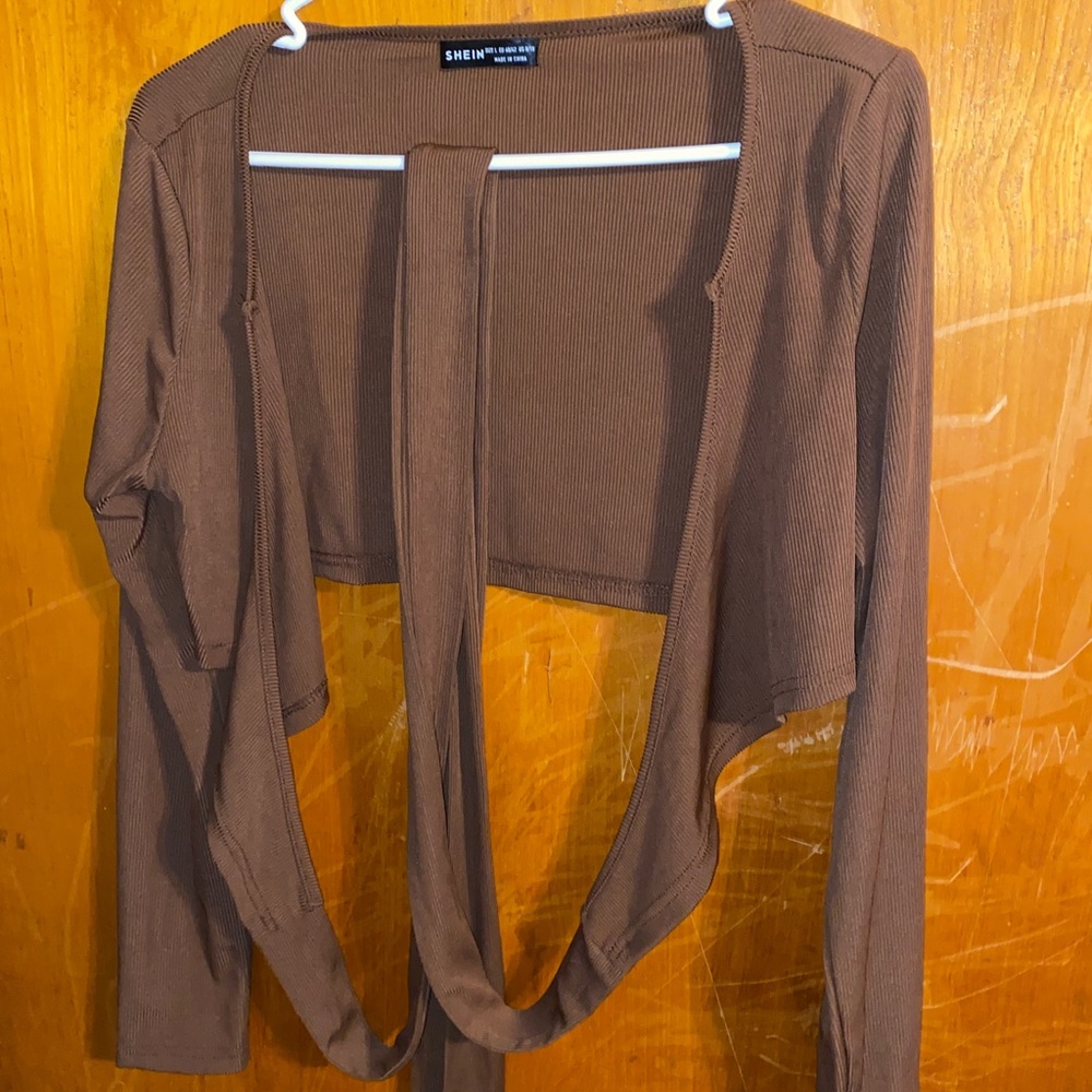 Long sleeve brown crop tie top